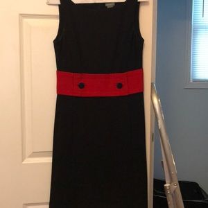 Black Dress with Red Belt.